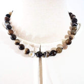 Products Natural Brown Onyx Stripe Agate Beaded Necklace - FashionByTeresa